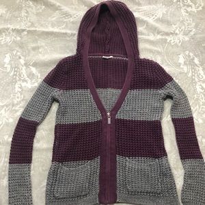 Roxy knit hoodie with zipper plum and grey size M